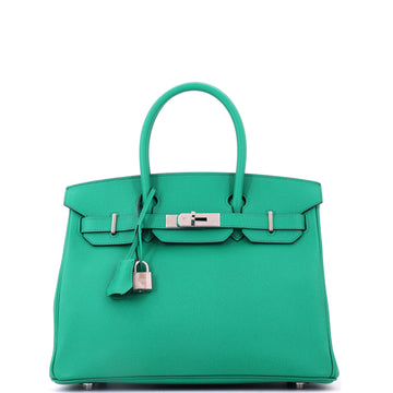 Hermes Birkin Handbag Green Epsom with Palladium Hardware 30