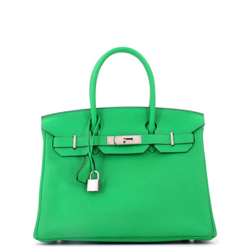 Hermes Birkin Handbag Green Clemence with Palladium Hardware 30