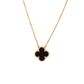 Van Cleef & Arpels Vintage Alhambra Pendant Necklace 18K Yellow Gold and Onyx