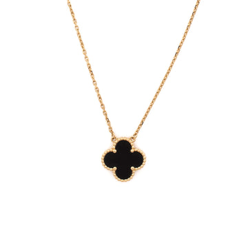 Van Cleef & Arpels Vintage Alhambra Pendant Necklace 18K Yellow Gold and Onyx