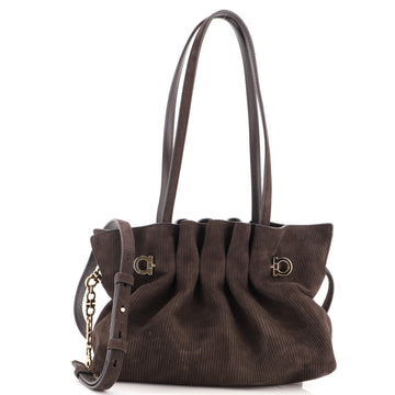 Salvatore Ferragamo Piercing Shoulder Bag Suede Small