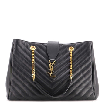 Saint Laurent Classic Monogram Shopper Matelasse Chevron Leather Large