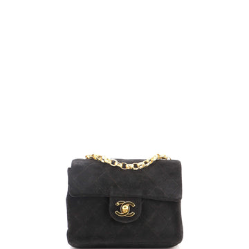 Chanel Vintage Square Classic Single Flap Bag Quilted Suede Mini