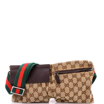 Gucci Vintage Double Belt Bag GG Canvas with Leather Small
