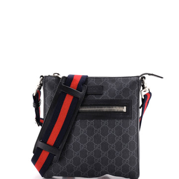 Gucci Web Strap Front Zip Messenger Bag GG Coated Canvas Small