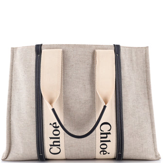 Chloe Woody Tote Canvas with Leather Large