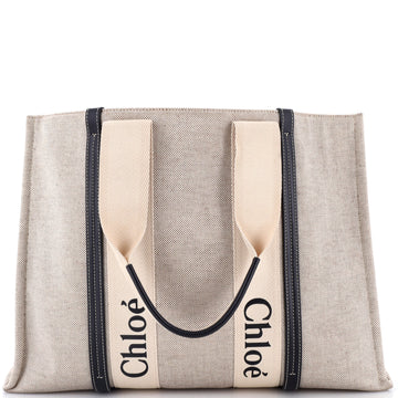 Chloe Woody Tote Canvas with Leather Large