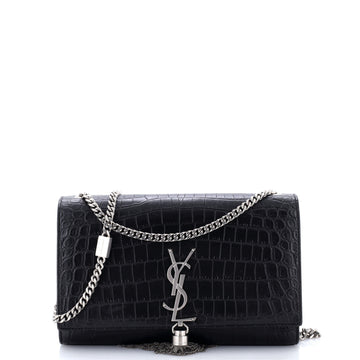 Saint Laurent Classic Monogram Tassel Crossbody Bag Crocodile Embossed Leather Medium