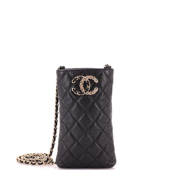 Chanel French New Wave Phone Holder Crossbody Bag Quilted Caviar