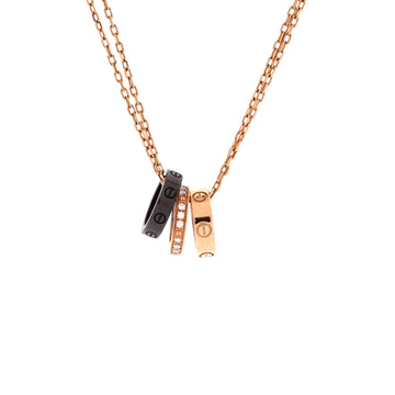 Cartier Love 3 Ring Pendant Necklace 18K Rose Gold and Ceramic with Diamonds