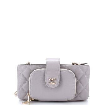Chanel Business Affinity Phone Holder With Chain Quilted Caviar