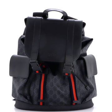 Gucci Double Pocket Buckle Backpack GG Coated Canvas Large