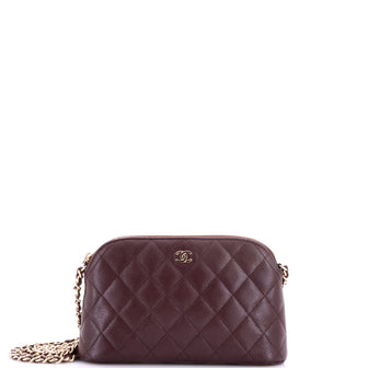 Chanel CC Dome Zip Clutch with Chain Quilted Caviar Small
