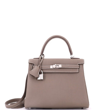 Hermes Kelly Handbag Etoupe Togo with Palladium Hardware 25