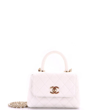 Chanel Coco Top Handle Clutch with Chain Quilted Caviar Mini
