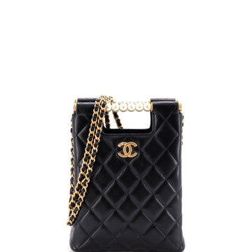 Chanel Chain Around Cut Out Handle Evening Tote Quilted Lambskin with Pearls Mini