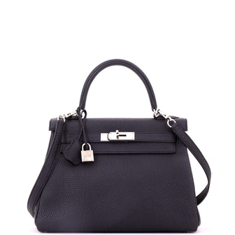 Hermes Kelly Handbag Noir Togo with Palladium Hardware 28