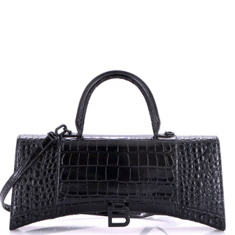 Balenciaga Hourglass Stretch Top Handle Bag Crocodile Embossed Leather