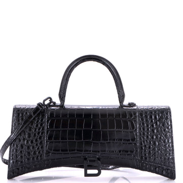 Balenciaga Hourglass Stretch Top Handle Bag Crocodile Embossed Leather