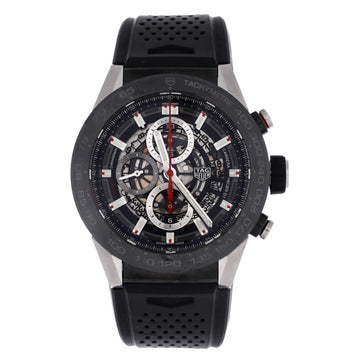 Tag Heuer Carrera Calibre Heuer 01 Skeleton Chronograph Automatic Watch Stainless Steel with PVD and Rubber 45