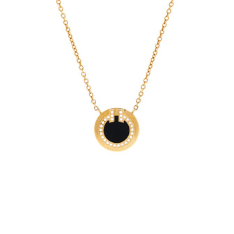 Tiffany & Co. T Circle Pendant Necklace 18K Yellow Gold with Onyx and Diamonds Small