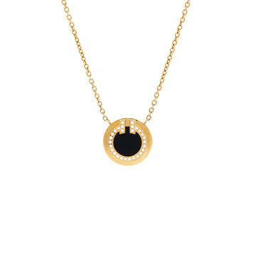 Tiffany & Co. T Circle Pendant Necklace 18K Yellow Gold with Onyx and Diamonds Small