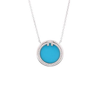 Tiffany & Co. T Circle Pendant Necklace 18K White Gold with Turquoise and Diamonds Large