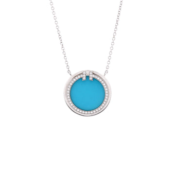 Tiffany & Co. T Circle Pendant Necklace 18K White Gold with Turquoise and Diamonds Large