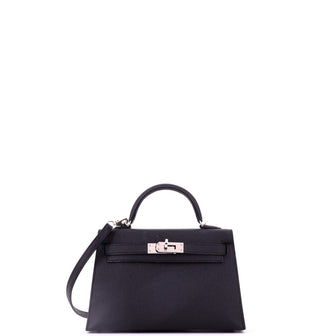 Hermes Kelly Mini II Bag Black Epsom with Palladium Hardware 20