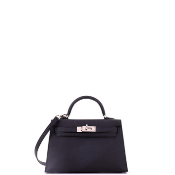 Hermes Kelly Mini II Bag Black Epsom with Palladium Hardware 20