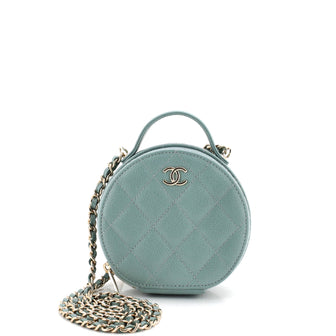 Chanel Handle with Care Round Vanity Case with Chain Quilted Caviar Small