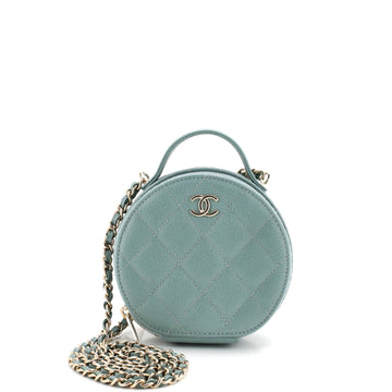 Chanel Handle with Care Round Vanity Case with Chain Quilted Caviar Small