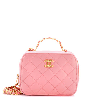 Chanel CC Chain Handle Zip Around Vanity Case with Chain Quilted Lambskin Small