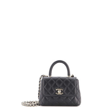 Chanel Coco Top Handle Clutch with Chain Quilted Caviar Mini