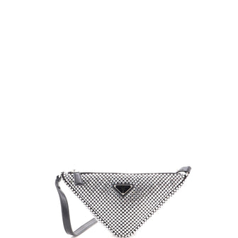 Prada Triangle Top Handle Pouch Bag Crystal Embellished Satin Mini