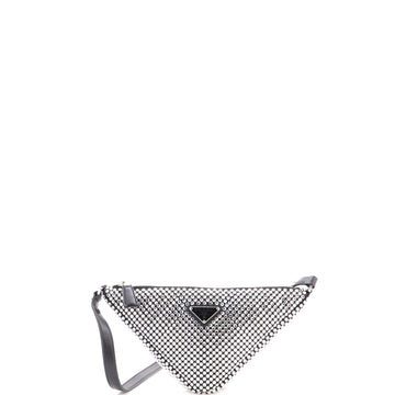 Prada Triangle Top Handle Pouch Bag Crystal Embellished Satin Mini