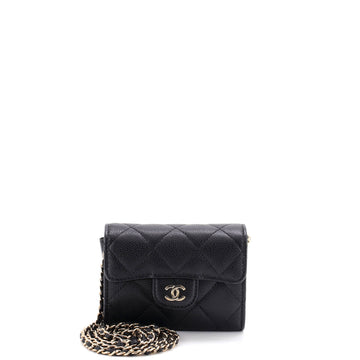 Chanel Classic Flap Card Holder on Chain Quilted Caviar Mini