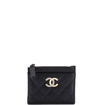Chanel Crystal CC Card Holder Quilted Caviar
