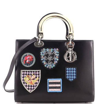 Christian Dior Lady Dior Bag Patch Embellished Leather Large