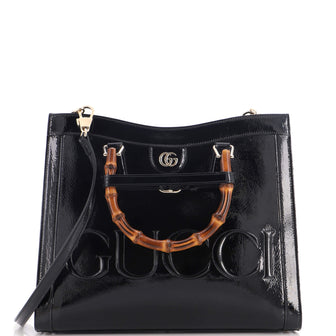 Gucci Diana NM Logo Bamboo Handle Tote Embossed Patent Medium
