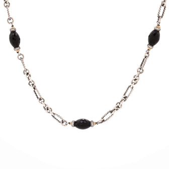 David Yurman Figaro Chain Link Long Necklace Sterling Silver and 18K Yellow Gold with Onyx and Diamonds