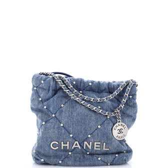 Chanel 22 Chain Hobo Quilted Studded Denim Mini