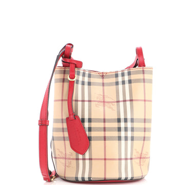 Burberry Lorne Bucket Bag Haymarket Coated Canvas Small