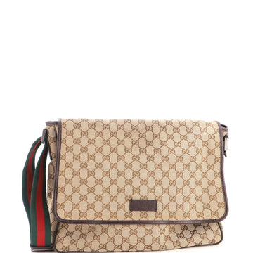 Gucci Web Strap Flap Messenger GG Canvas Medium