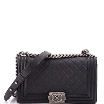 Chanel Boy Flap Bag Quilted Caviar Old Medium