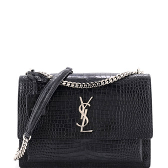 Saint Laurent Sunset Crossbody Bag Crocodile Embossed Leather Large