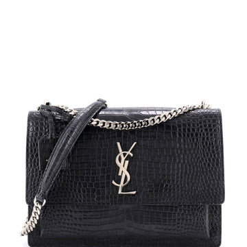 Saint Laurent Sunset Crossbody Bag Crocodile Embossed Leather Large