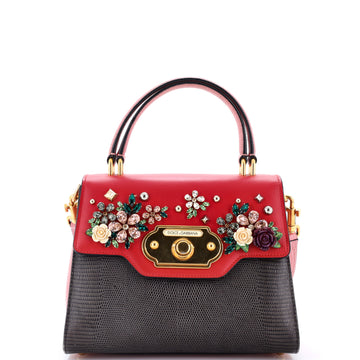 Dolce & Gabbana Welcome Top Handle Bag Embellished Leather and Lizard Embossed Leather Small