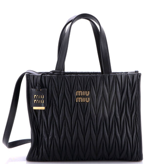 Miu Miu Convertible Logo Open Tote Matelasse Leather