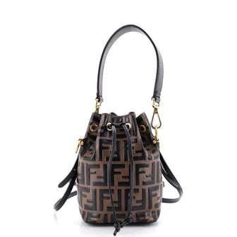 Fendi Mon Tresor Bucket Bag Zucca Embossed Leather Mini